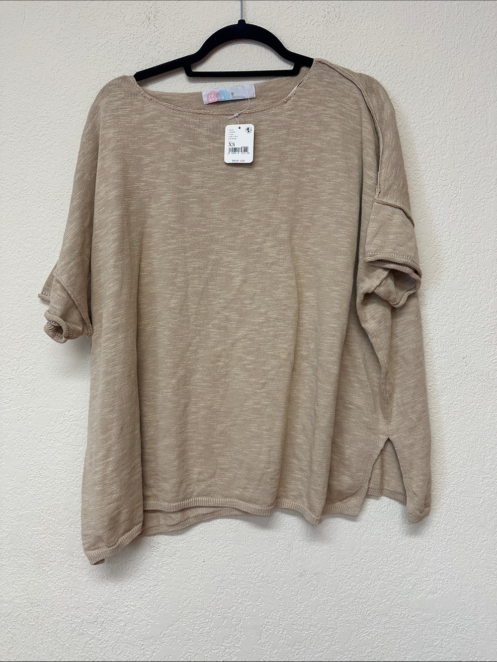 Free People NWT tan oversized knit short sleeve top size XS
